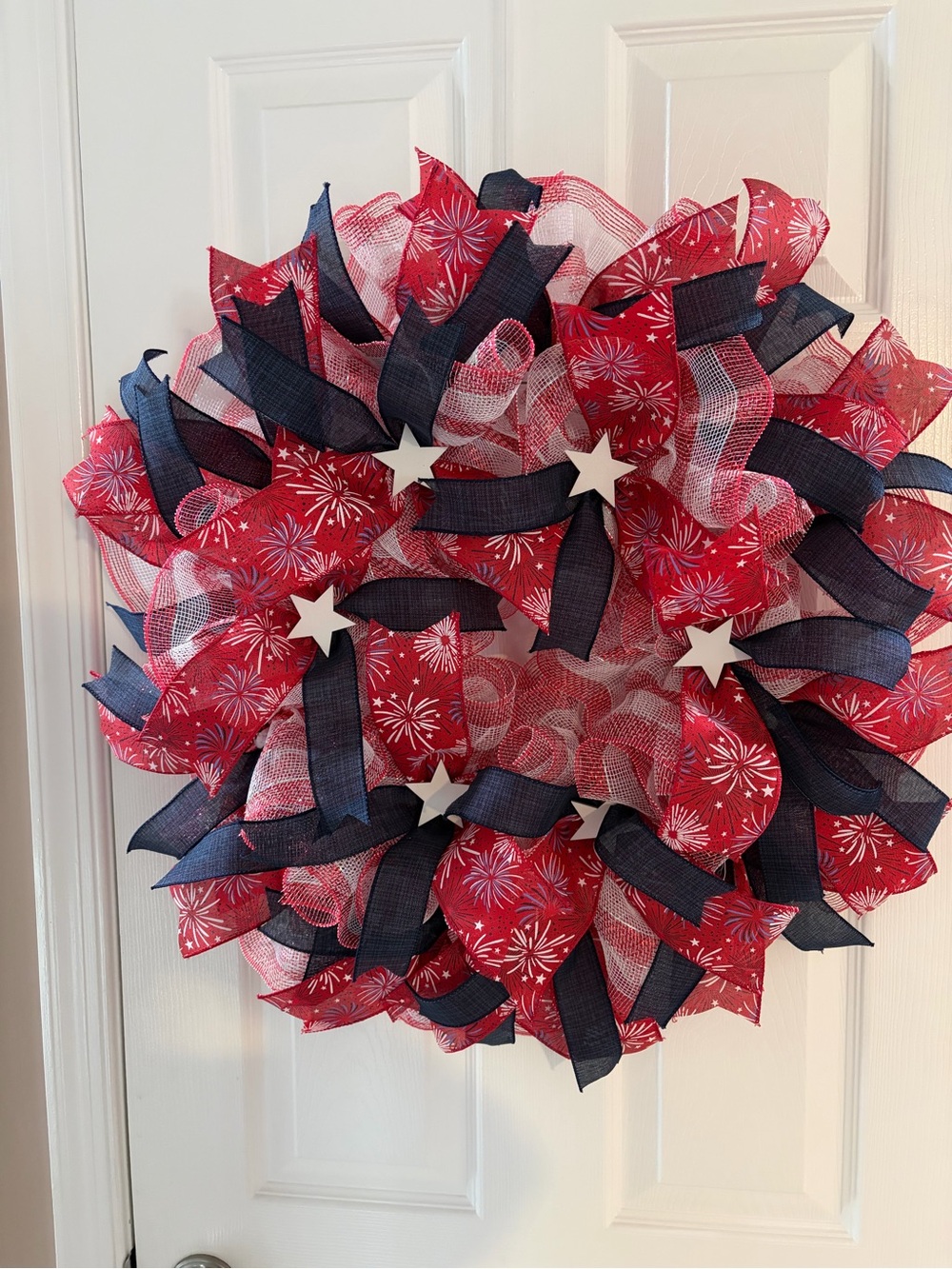 Patriotic Red & Navy Fireworks Holiday Wreath - Picture 4 of 4